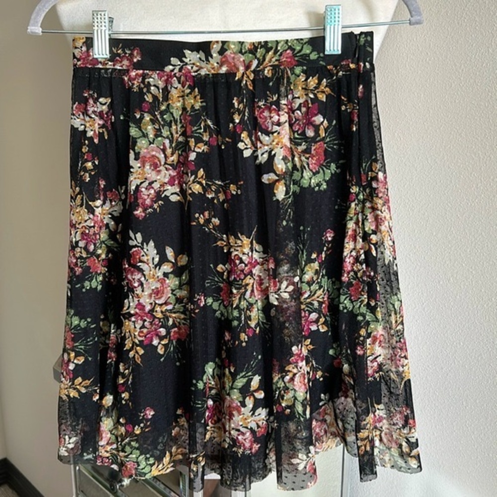Melograno Rico | Womens Floral Mesh Skater Midi Skirt with Lining - Size S